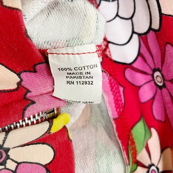 Vintage Girl Yellowstone Park 70s Floral Zip-Front Hoodie Red Pink Size Large - Picture 7 of 8